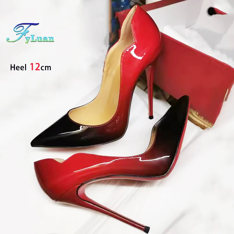 Brand New Sexy V Cut Lady Stiletto 6-12cm Multi Color Customized Fashion Pumps Red Black Gradient Pointed Toe Celebrity Shoes