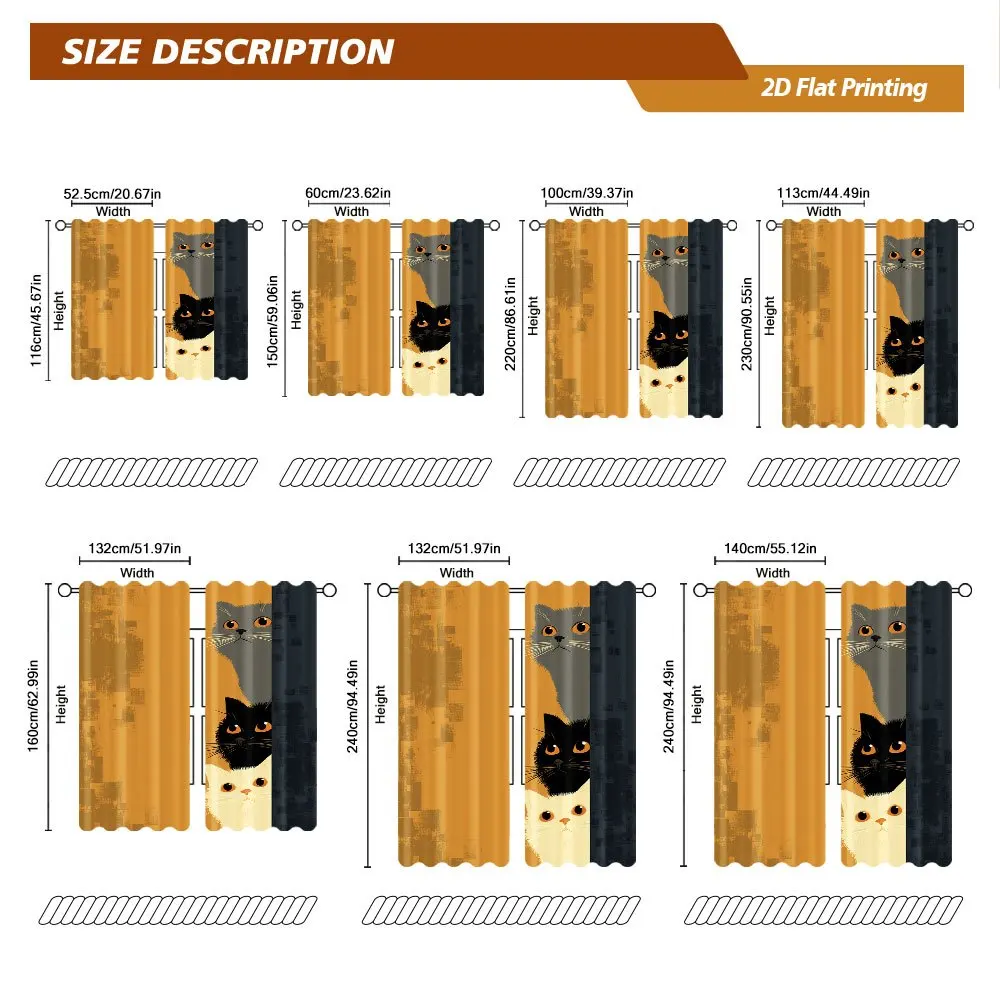 Curious cat peeks at the pattern Print Drapes Room Darkening Window Curtains for Home Decor,Rod Pocket Blackout Curtains Bedroom