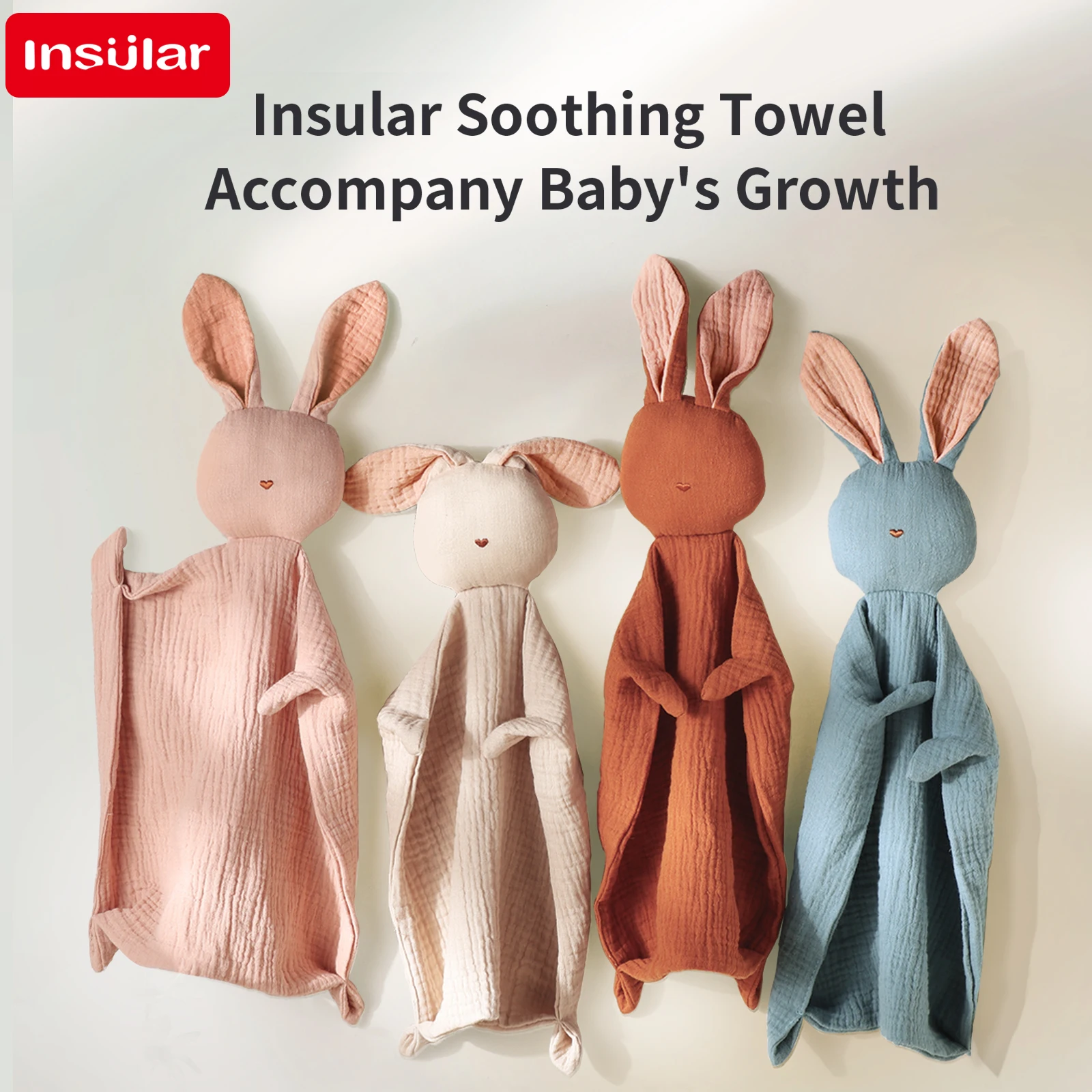 INSULAR Baby Soft Soothing Towel Infant Breathable Handkerchief Cute Bunny Toy Appease Doll 100% Muslin Cotton Washable Droducts