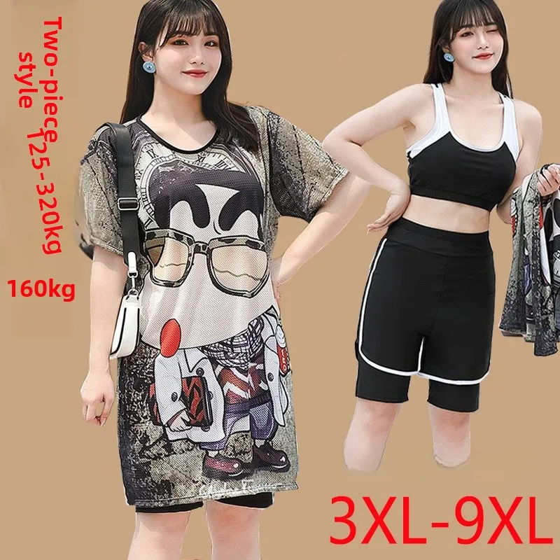

Extra Large Size Women's Swimsuit Tee-Piece Set Summer Bikini Cover up 300 Pou Student plus Size Swimwear Fat Sister 250...
