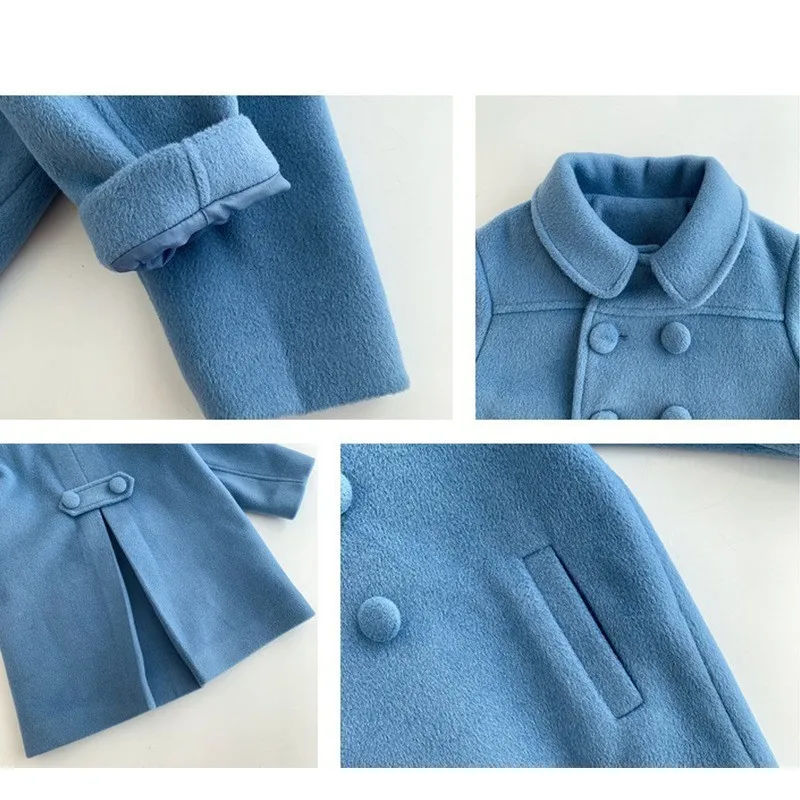 Autumn Kids Girls Wool Coats Korean Version Long Jacket Spring Double Breasted Children Outerwear Outdoor Casual Clothes For1-8Y