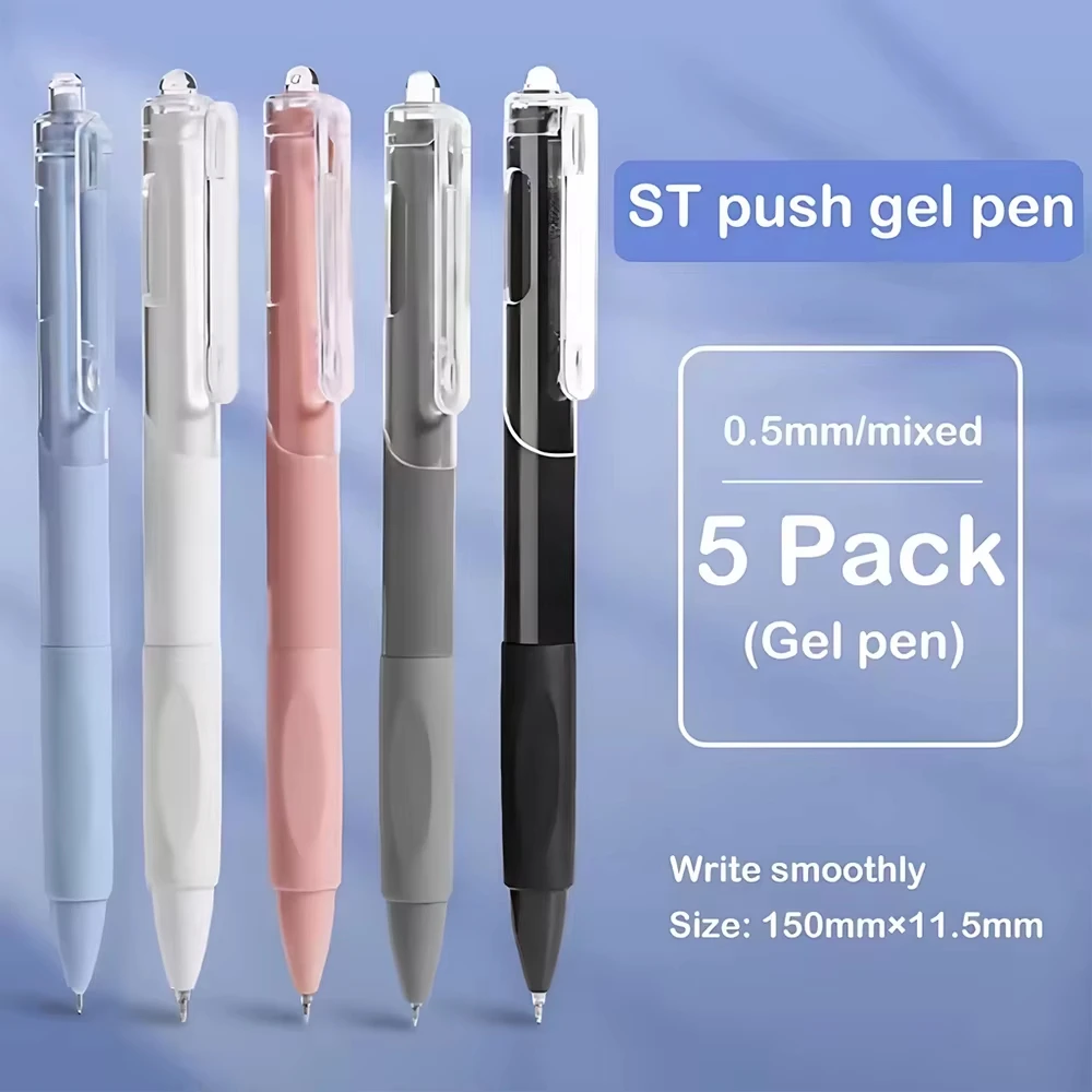 5 adet jel kalem ins smooth press çabuk kuruyan 0.5mm siyah kalem tükenmez kalemler okul malzemeleri kırtasiye