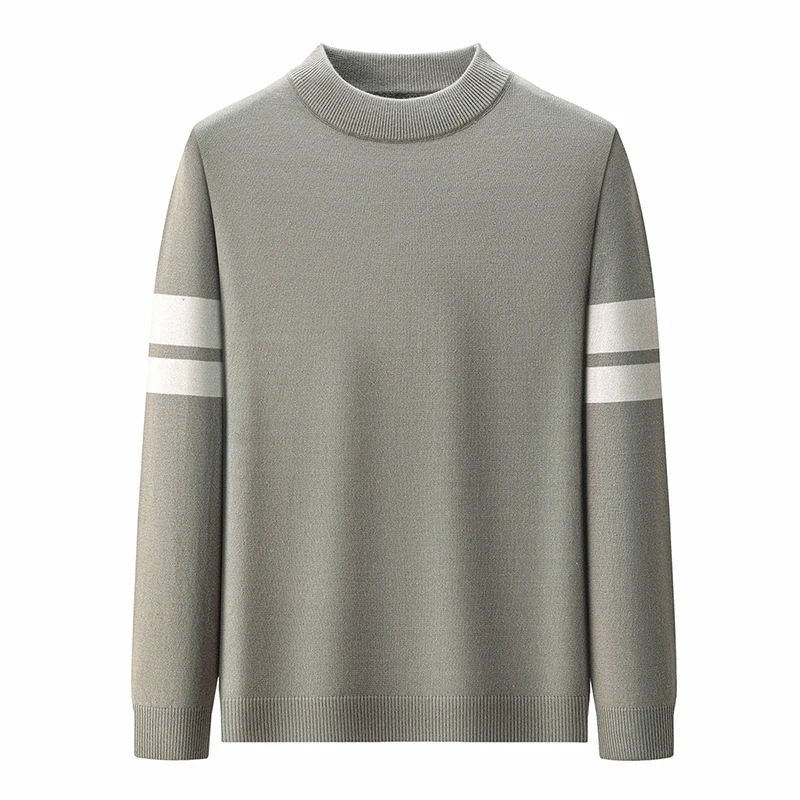 

Лидер продаж, мужской вязаный свитер оригинального качества, Новое поступление, мягкий пуловер с полувысоким воротником и полосатыми рукавами, осенняя мужская одежда