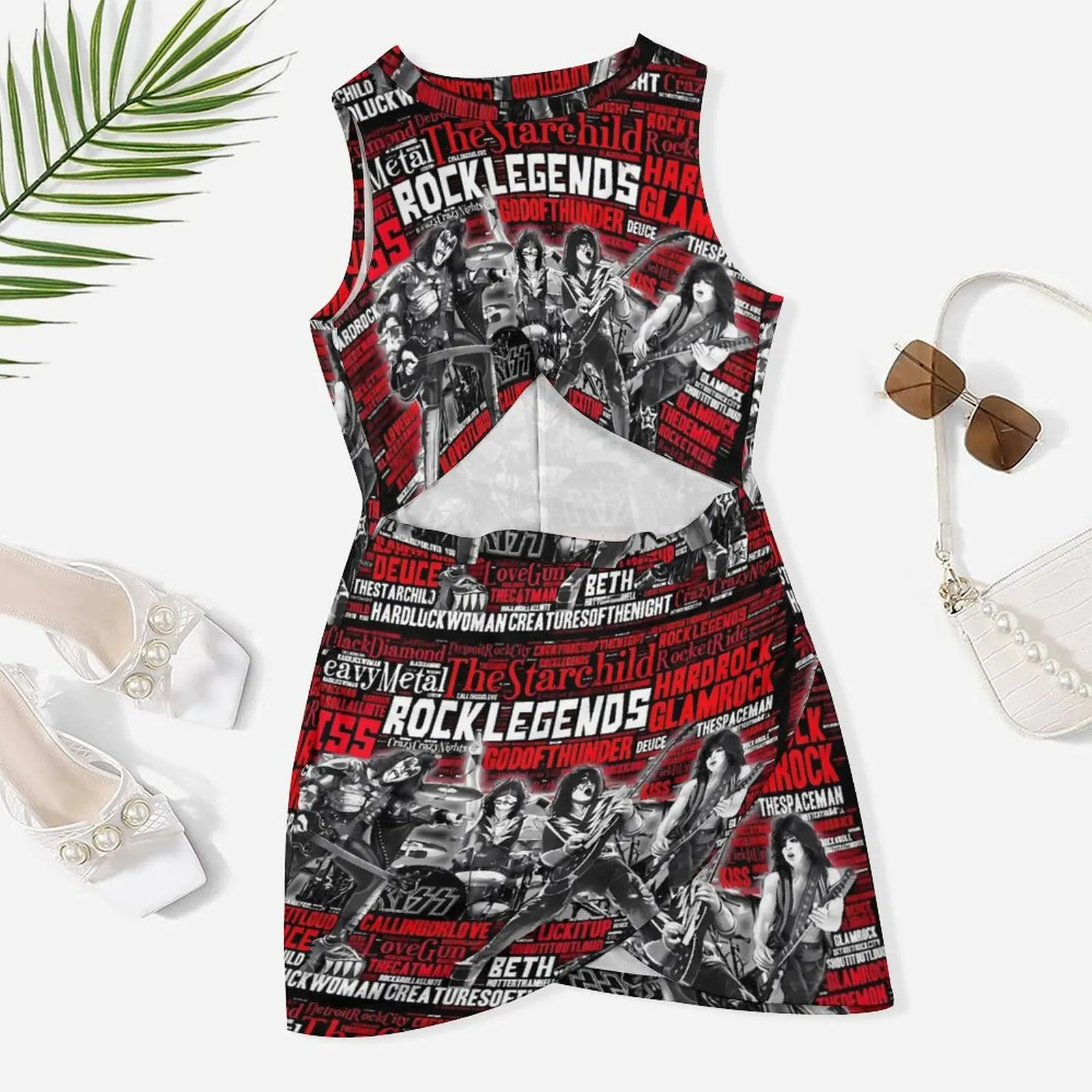 Kiss Band Bodycon Dress Summer Rock Music Print Cute Dresses Female Sleeveless Design Streetwear Dress 3XL 4XL 5XL