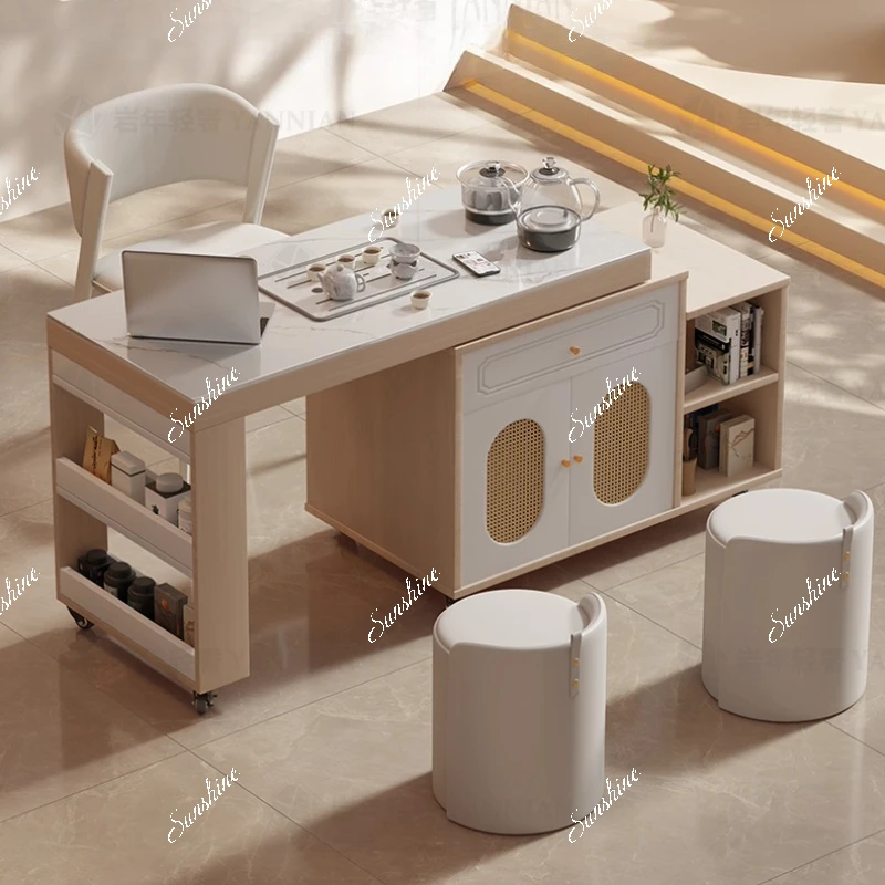 

Movable rotating tea table modern light luxury rock slab, high-end balcony small apartment home