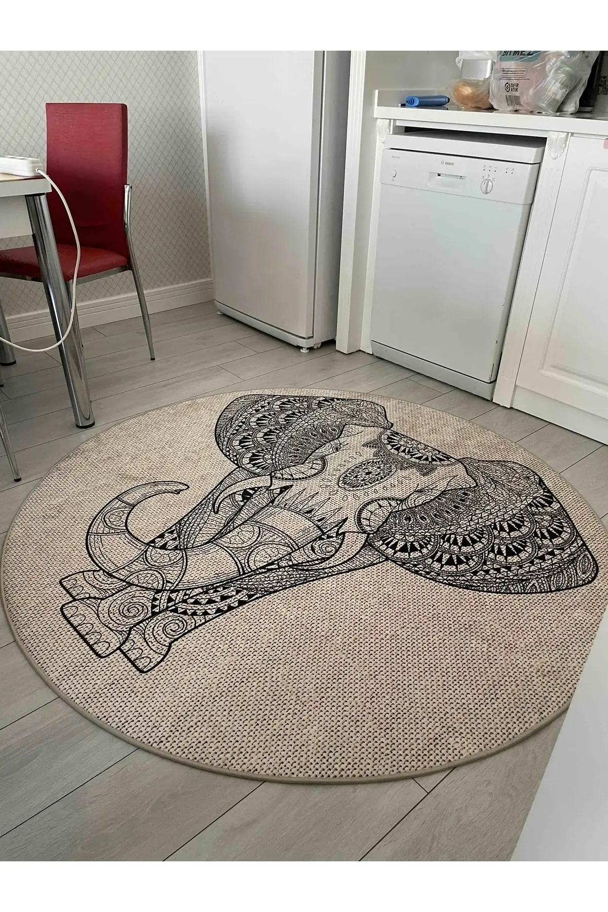 

DOLBOVI round Damask elephant patterned digital printing, washable carpet