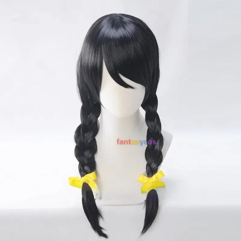 Bakemonogatari-Peluca de Cosplay de Hanekawa Tsubasa, trenzas negras, juego de rol de Halloween, pelucas resistentes al calor, gorro de peluca gratis