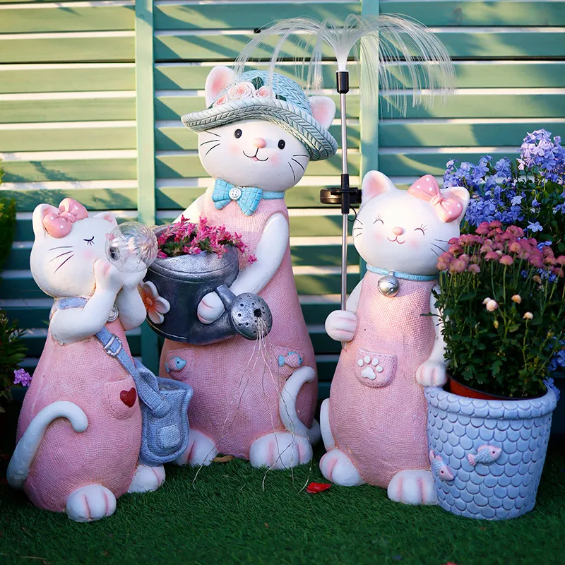 Garden Cat Family Planter Cute Animal Shaped Bonsai Pot for Kindergarten Decor Whimsical Animal Planter for Garden Decoration