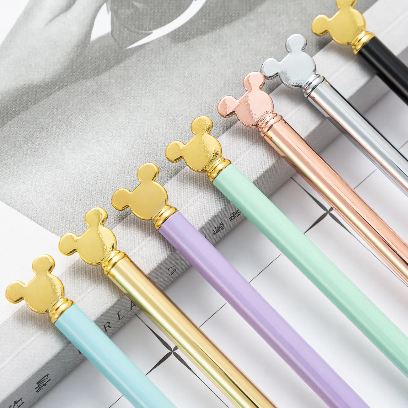 10pcs Logo Mickey Mouse-shaped Metal Ballpoint Pen Can Print Logo Name Student Office Promotional Advertising Gift Metal Pen.