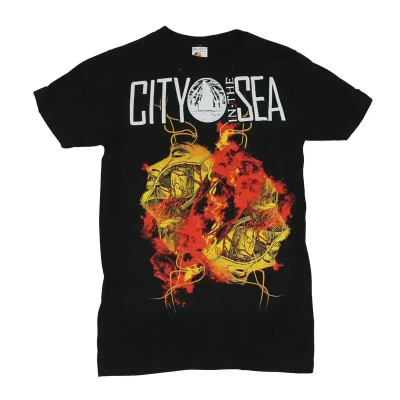 City in the Sea Adult New T Shirt Firery Orange Red Heart Pic