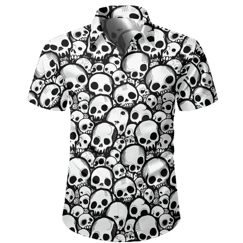 

Men's Skull Shirts Casual Short Sleeve Shirt For Men Clothing 2024 Summer Men's Clothing Loose Oversized Lapel Shirt Tops Camisa