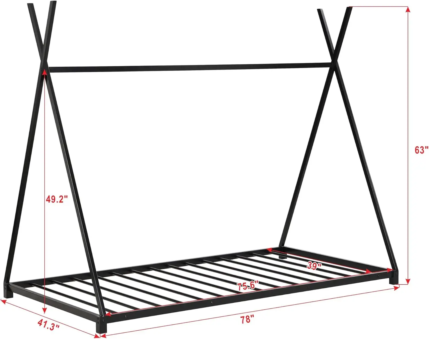 Harper & Bright Designs Twin Floor Bed for Kids, Montessori Bed, Playhouse Bed Frame,Twin Tent Complete Bed,Metal Floor Twin Bed