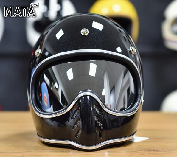 Pointed Nose Small Helmet Chrome Silver Rim Retro Motorcycle Fiberglass Helmet Four Season Full Face Helmet for Men and Women