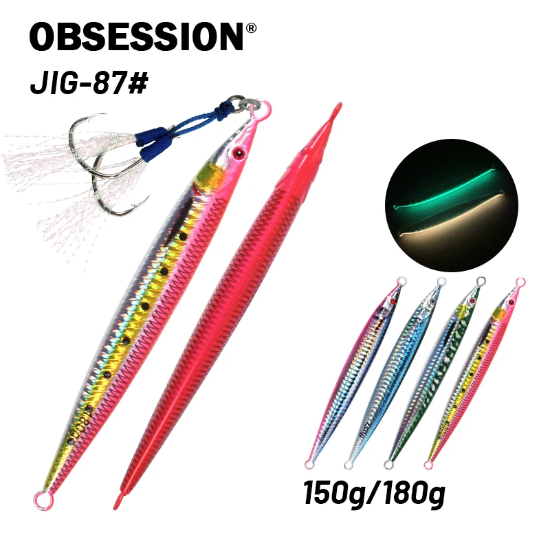 OBSESSION 150g180g 3D Print Jigging Lure Fast Fall Sinking Saltwater Fishing Lure Needle Vertical Metal Jigs Hard Bait With Hook