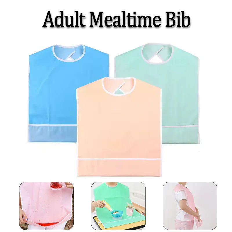 

PVC Water-Proof and Oil-Proof Adult Bib with Pocket Reusable Feeding Clothing Protectors