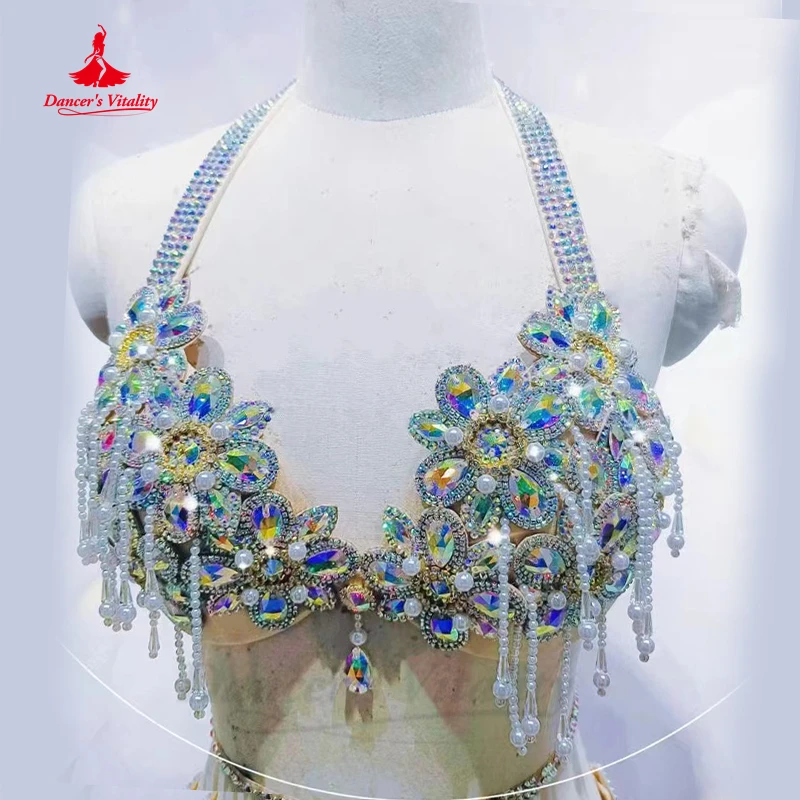 Belly Dance Costume Suit Hand Made Bra Top+pearl Belt+spandex Skirt 3pcs Customsized Children Adult Oriental Performance Suit