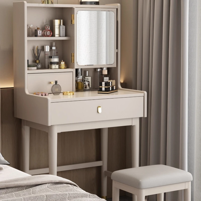 

White Girls Dressing Table Vanity Design Solid Wood Dressing Table Luxury Stool Penteadeira De Maquiagem House Accessories