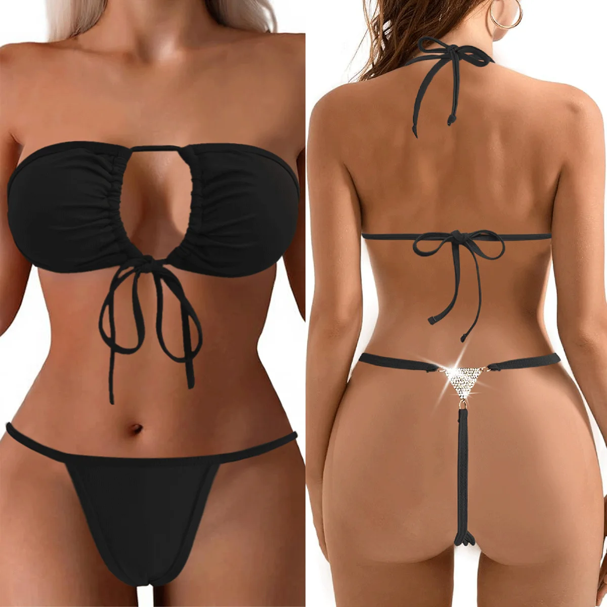 

Микро Мини Стразы Комплект Бикини Сексуальные Стринги Бикини 2025 Треугольник Алмаз Купальники Женщины 2 Шт. Купальник Push Up Купальный Костюм