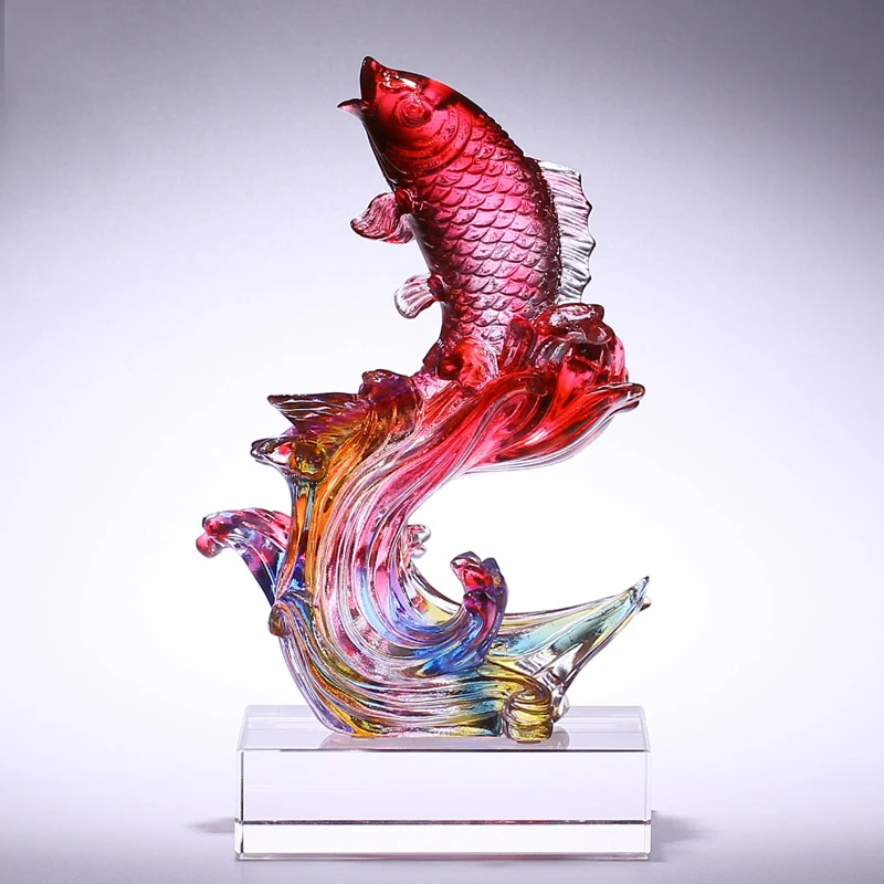 Home Decor Coloured Glass Crafts Crystal Living Room Art Decoration Luxury Koi Fish Sculptures Figurines Modern Art Statues Gift