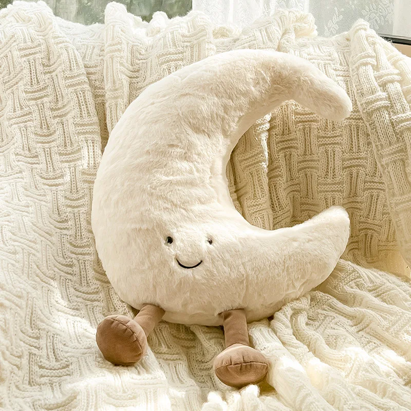 30cm Adorable Smile Face White Moon Yellow Sun Plushie Stuffed Cute Cartoon Weather Plush Toy for Kid Bedroom Sofa Decor