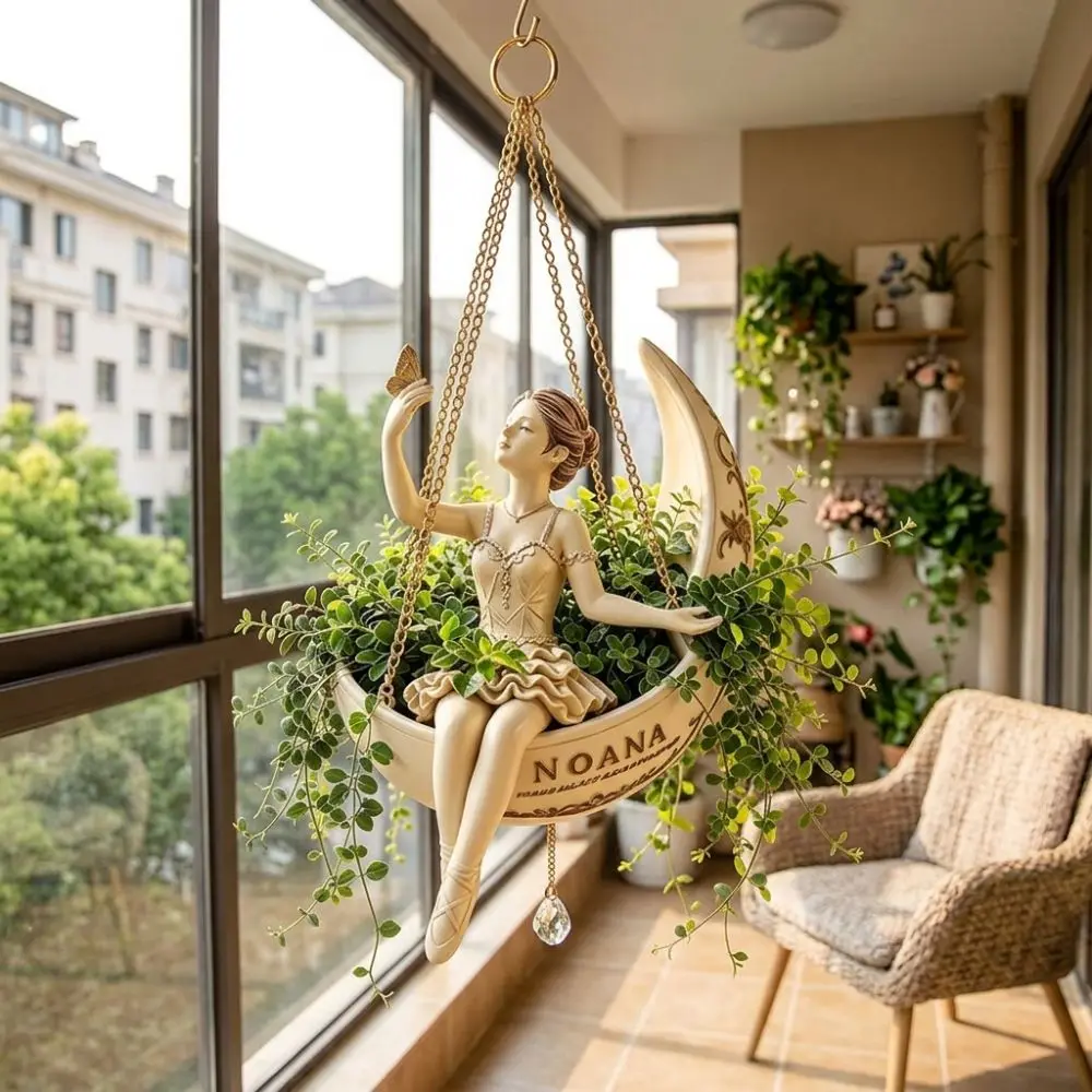 Resin Ballet Dancer Hanging Planter Elegant Ballerina Figure Hand Carved Fairy Hanging Plant Basket Weather Resistant Whimsical