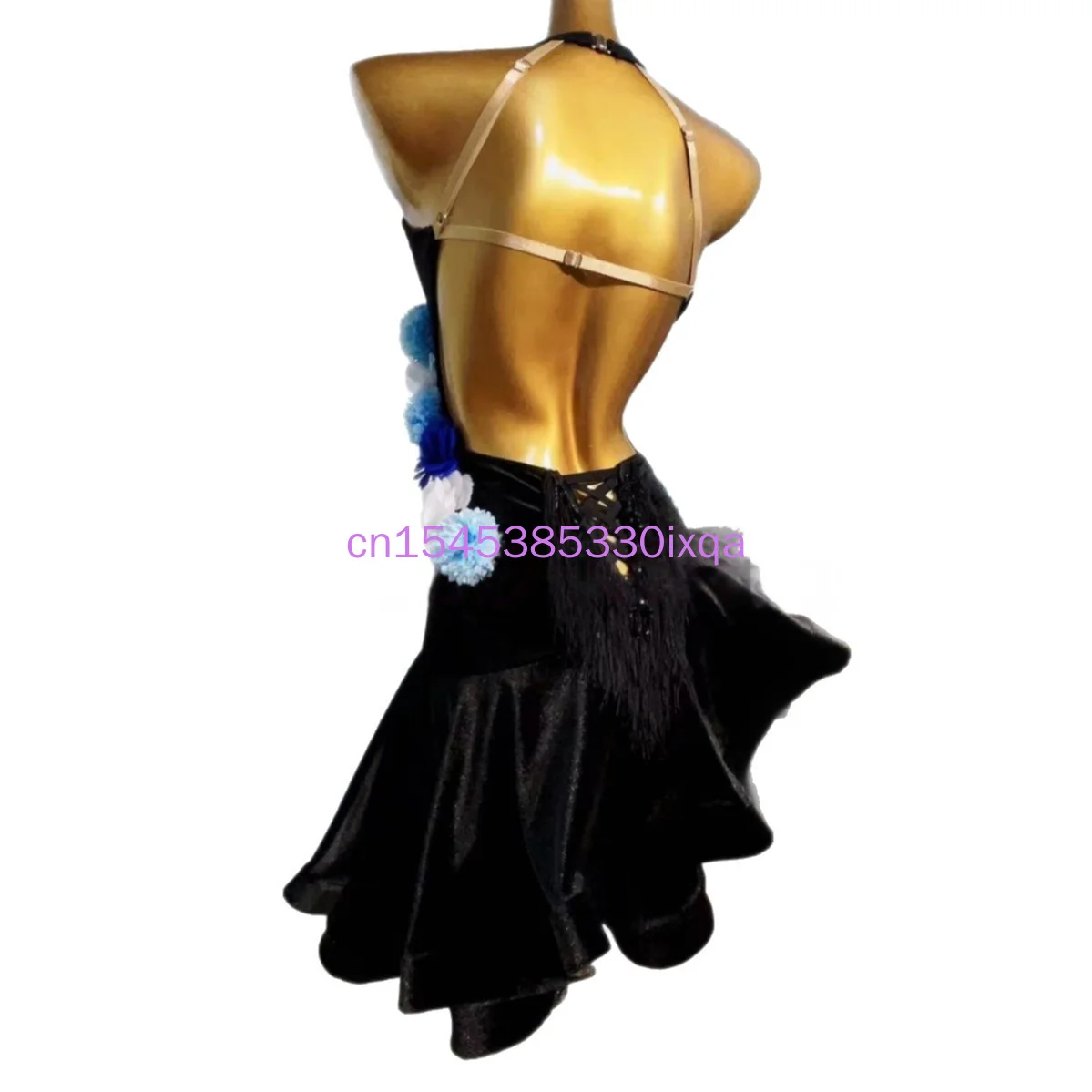 Latin Dance Skirt Sleeveless Fishtail Skirt Women Customsized Rumba Chacha Tango Competiton Professional Child Latin Dresses