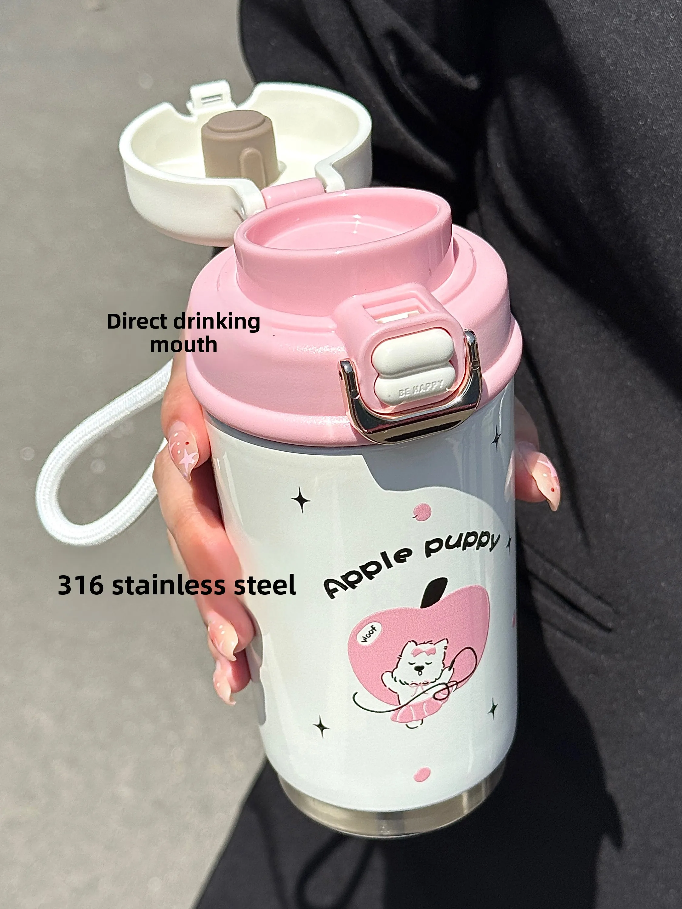 

Милая портативная новинка 2025, изолированная бутылка для воды из нержавеющей стали 36, офисная чая с разделением воды, женская дорожная чашка без ручки