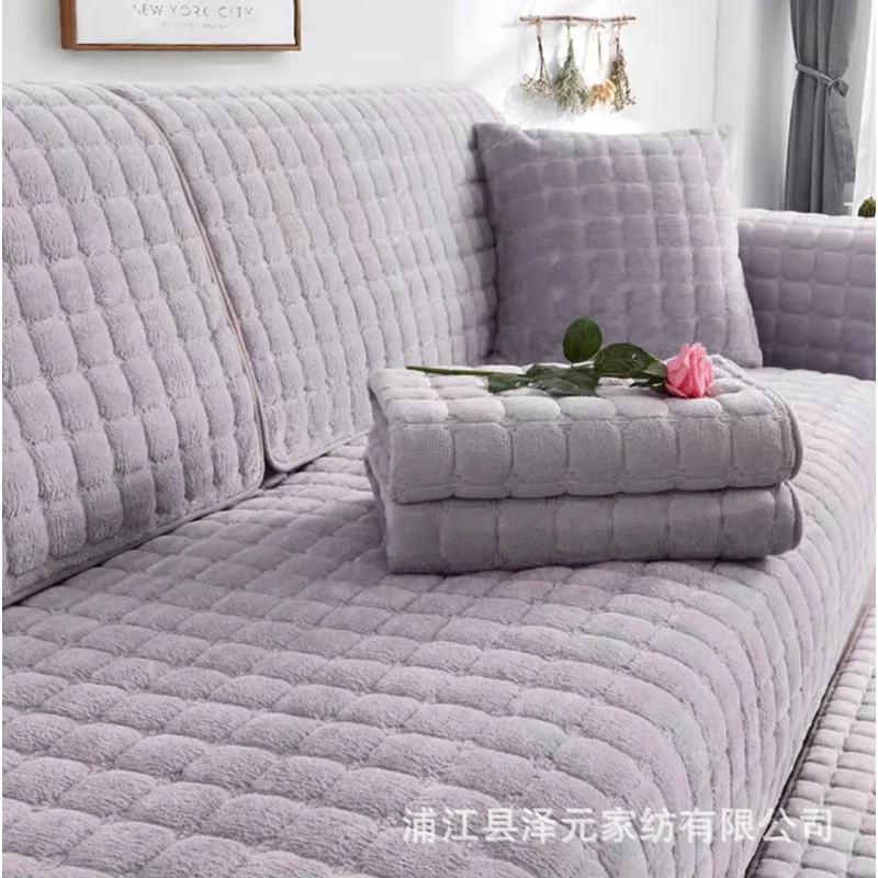 Cross-border thickened plush sofa cushion, non-slip seat pad, autumn/winter flannel warm sofa cover, wholesale with labeling