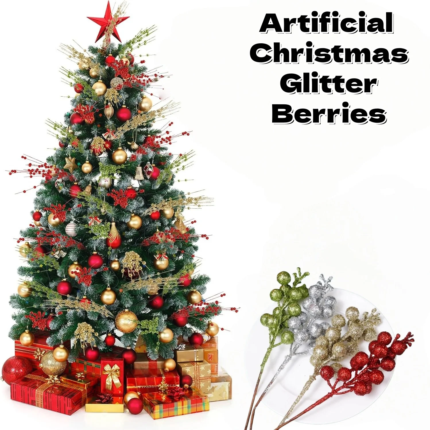 

1PCS Artificial Christmas Glitter Berries Red Holly Berry Flowers Fake Christmas Festival DIY Decor Christmas Tree Wreath Decor