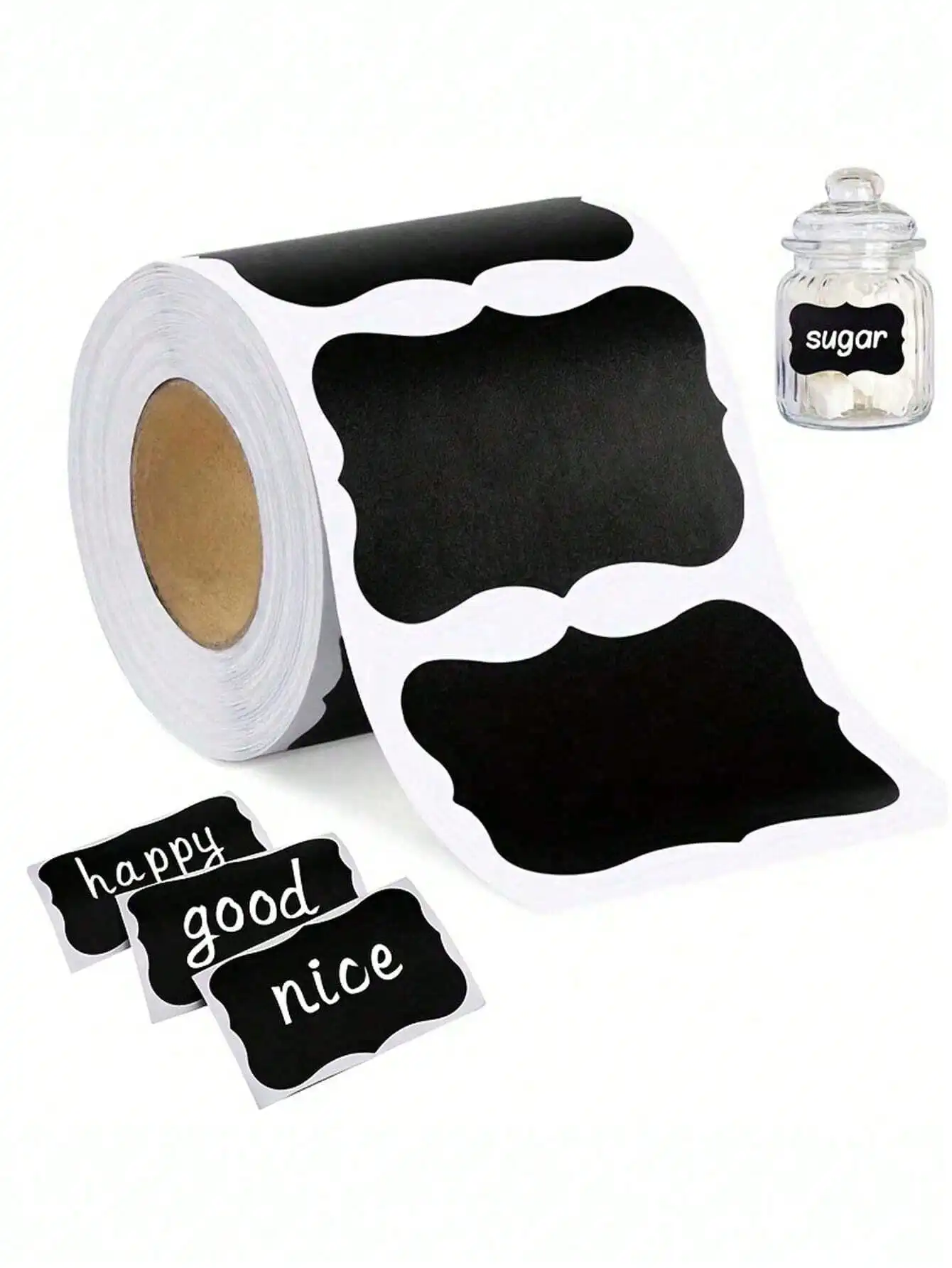 1/3Roll (Each Roll Contains 120pcs Tags) Chalkboard Glass Jar Label Stickers, Reusable Black Waterproof Label Stickers, Wavy