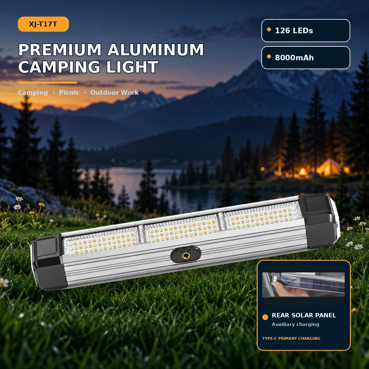 186 LED Solar Assisted Camping Lantern 10400mAh Aluminum Lamp Magnetic Tent Light Type-C USB-A Output IPX5 Outdoor Emergency Use