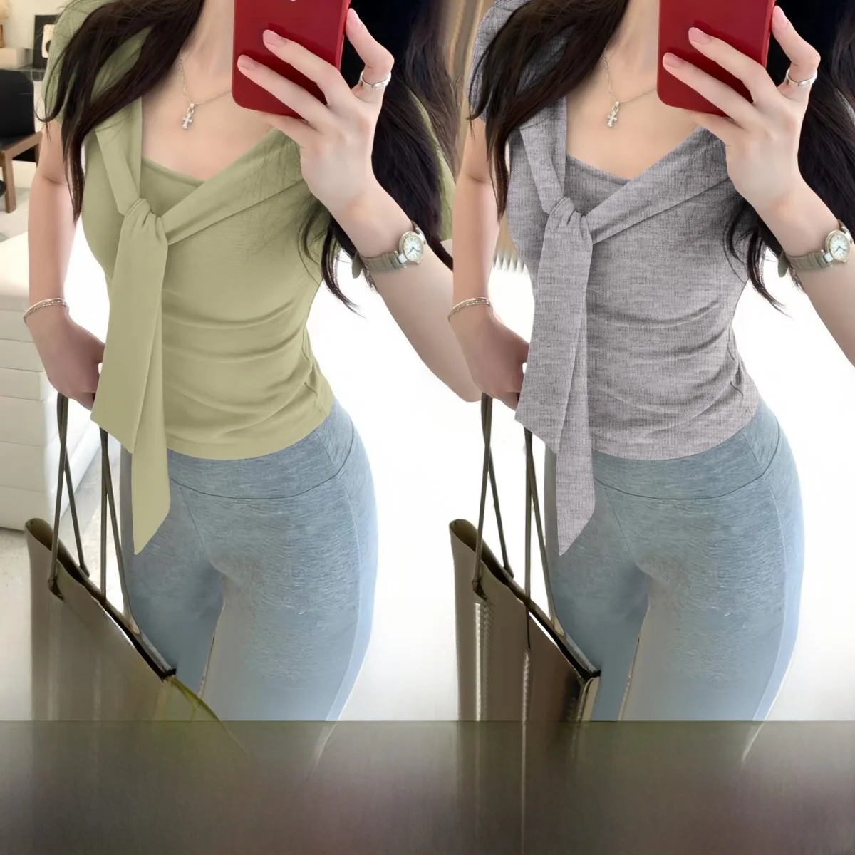 Slim Fit ort Sve U-Ne T-shirt Dames Zomer Top Design Sensation oulder Line Taille Inward V-Ne ort Lengte Versa...