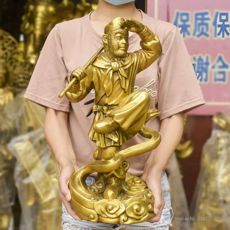 Copper Sun Wukong Qi Tian Da Sheng Buddha Statue Home Feng Shui Crafts Decoration Living Room Buddha Hall, Monkey Sculpture, 1Pc