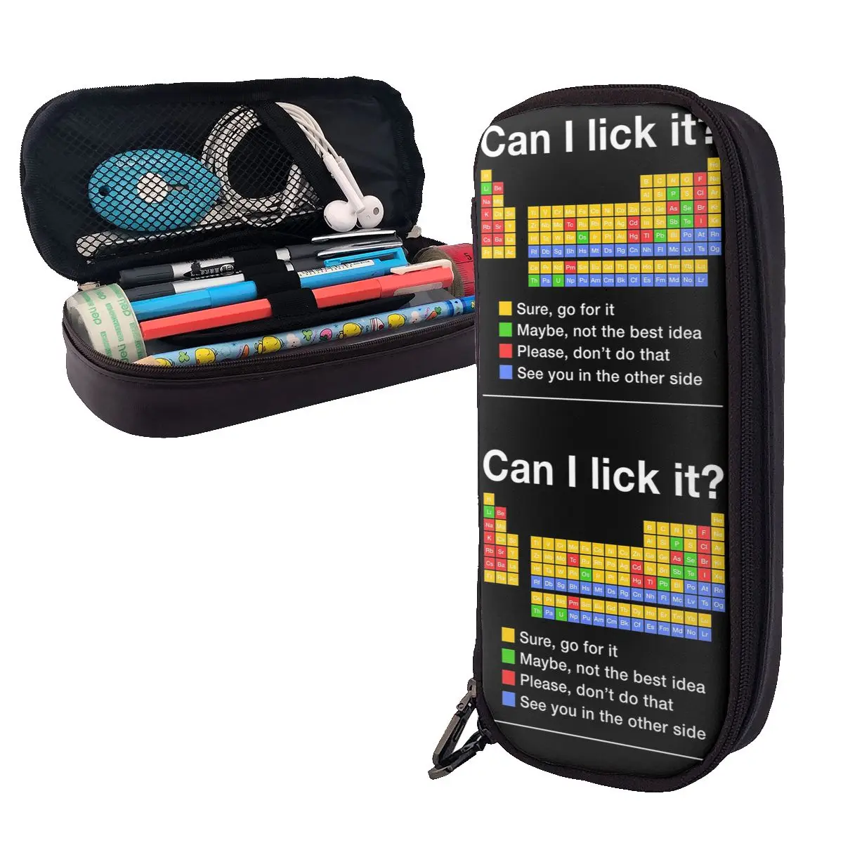 Can I Lick It Periodic Table Leather Pencil Cases Pen Holder Storage Stationery Supplies Pen Box Pencil Bag for Students School