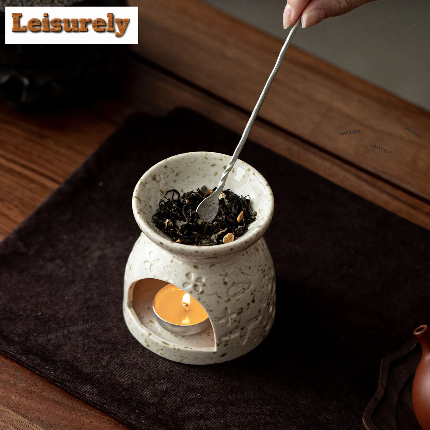 Fish Shadows In The Flower Stream Tea Warmer Holder Candle Heater Stove Kettle Stand Baked Milk Jar Carbon Furnace Cha Ornaments