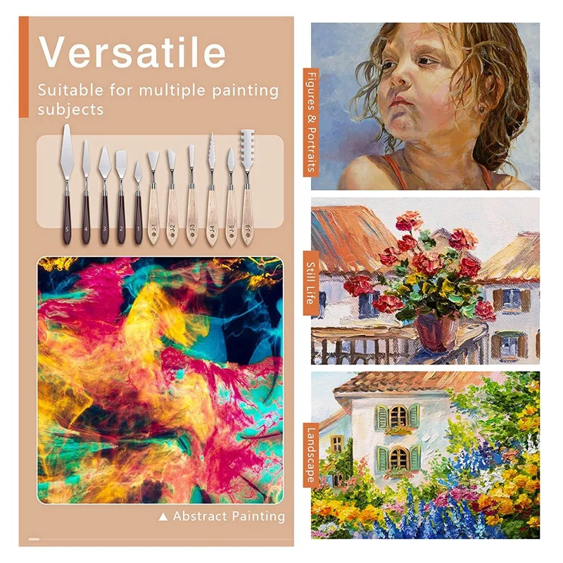 Pisau lukisan Set, peralatan seni pisau cat minyak seniman 11 bentuk dan ukuran pisau berbeda untuk perlengkapan melukis