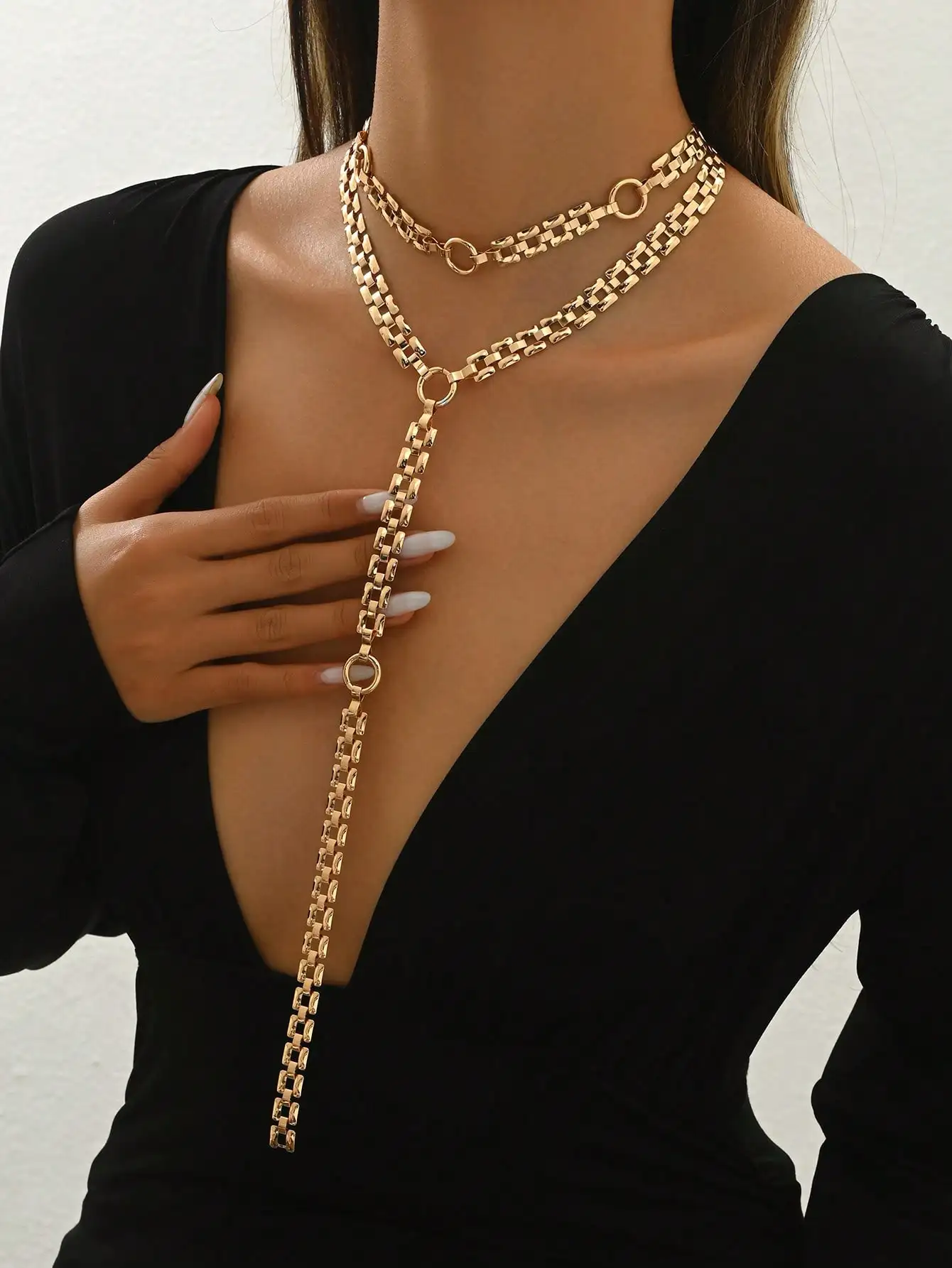 

Золотистое многослойное Y-образное колье-цепочка для женщин, в минималистичном стиле хип-хоп