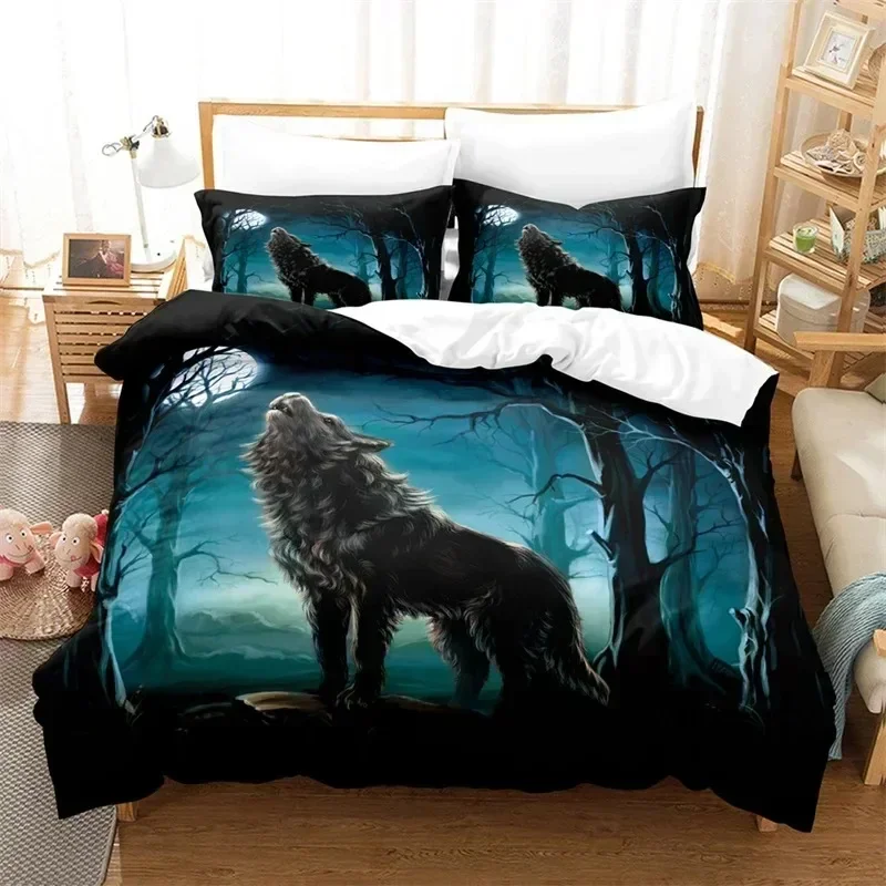 

Top Wild Animal Duvet Cover Moon And Wolf Bedding Set Microfiber Galaxy Comforter Cover For Kids Teens Boys Room Decor SIZE