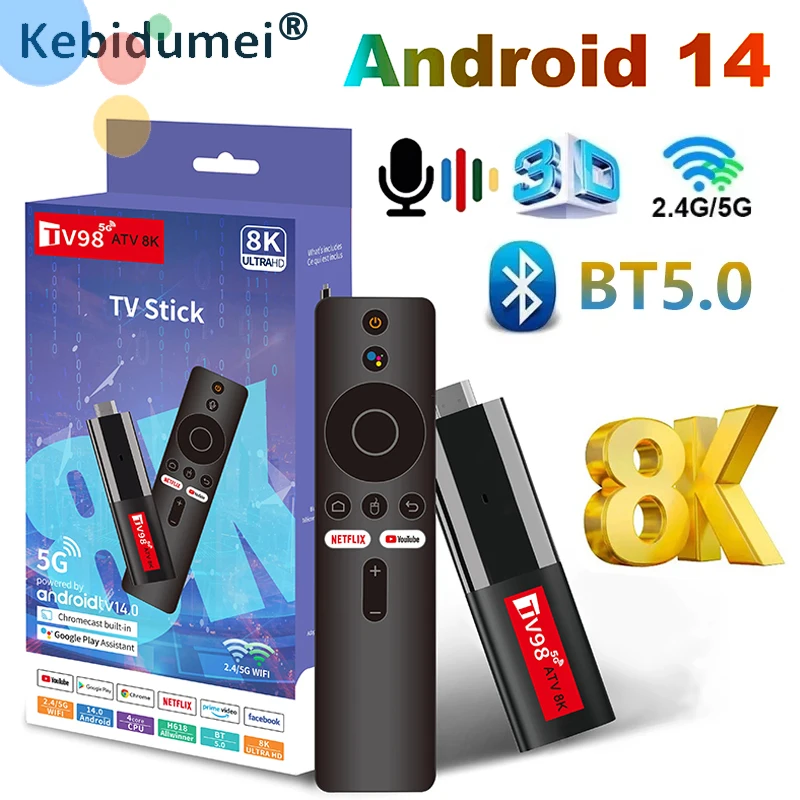 ATV Smart TV Stick Android 14 Support 8K Video 4K BT5.0 WiFi 6 Allwinner H618 Quad Core Cortex A53 Voice Remote Smart TV Box