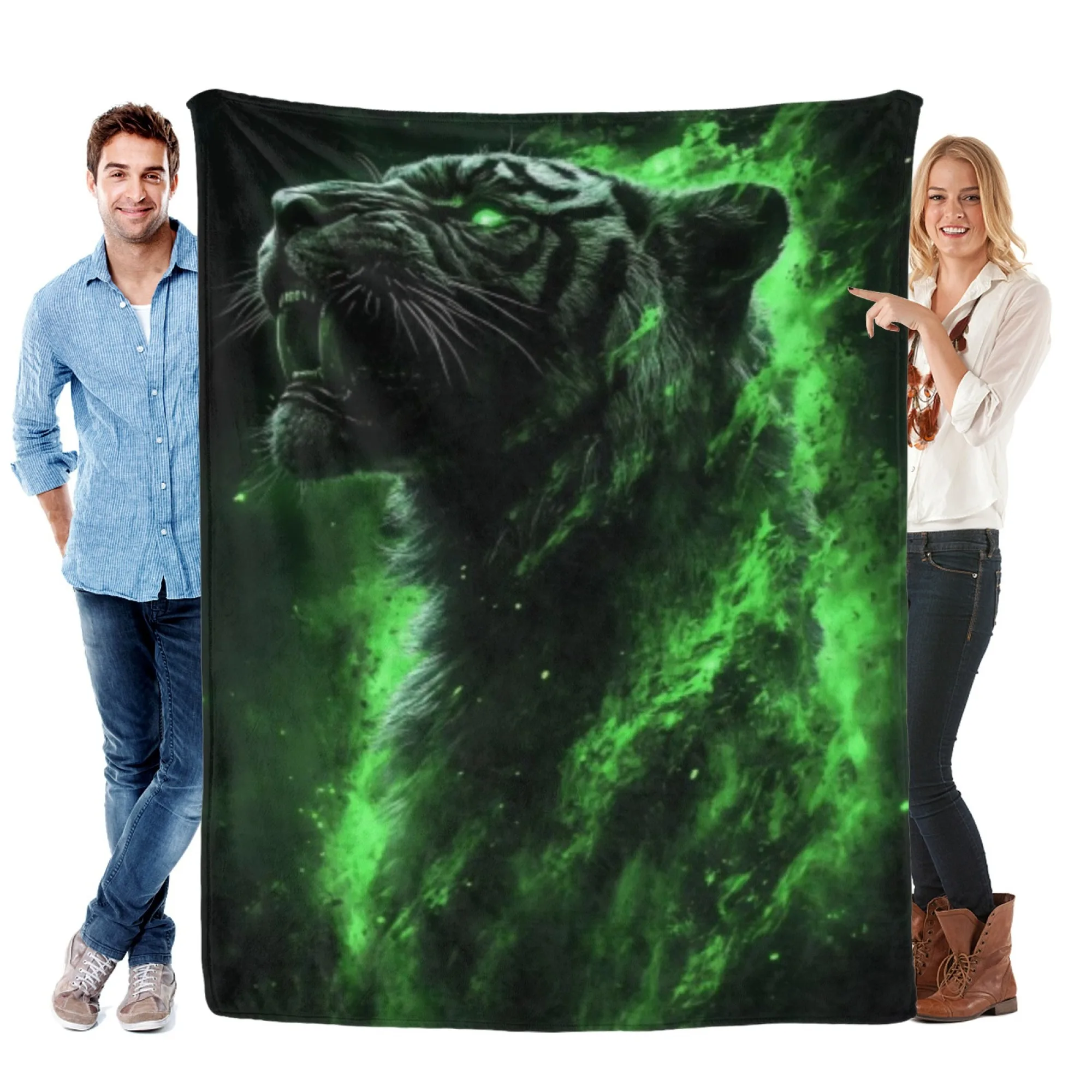 

Фланелевое одеяло, черная пантера, принт зеленого пламени, подходит для всех сезонов, для спальни и дивана, мягкое и комфортное