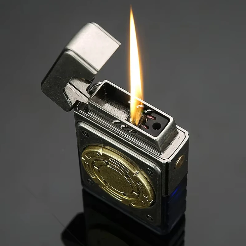 HONEST Intelligent Voice Controlled Arc Lamp Oil Lighter Creative Gyroscope Turntable Power Display Ordinary Open Flame Lighter
