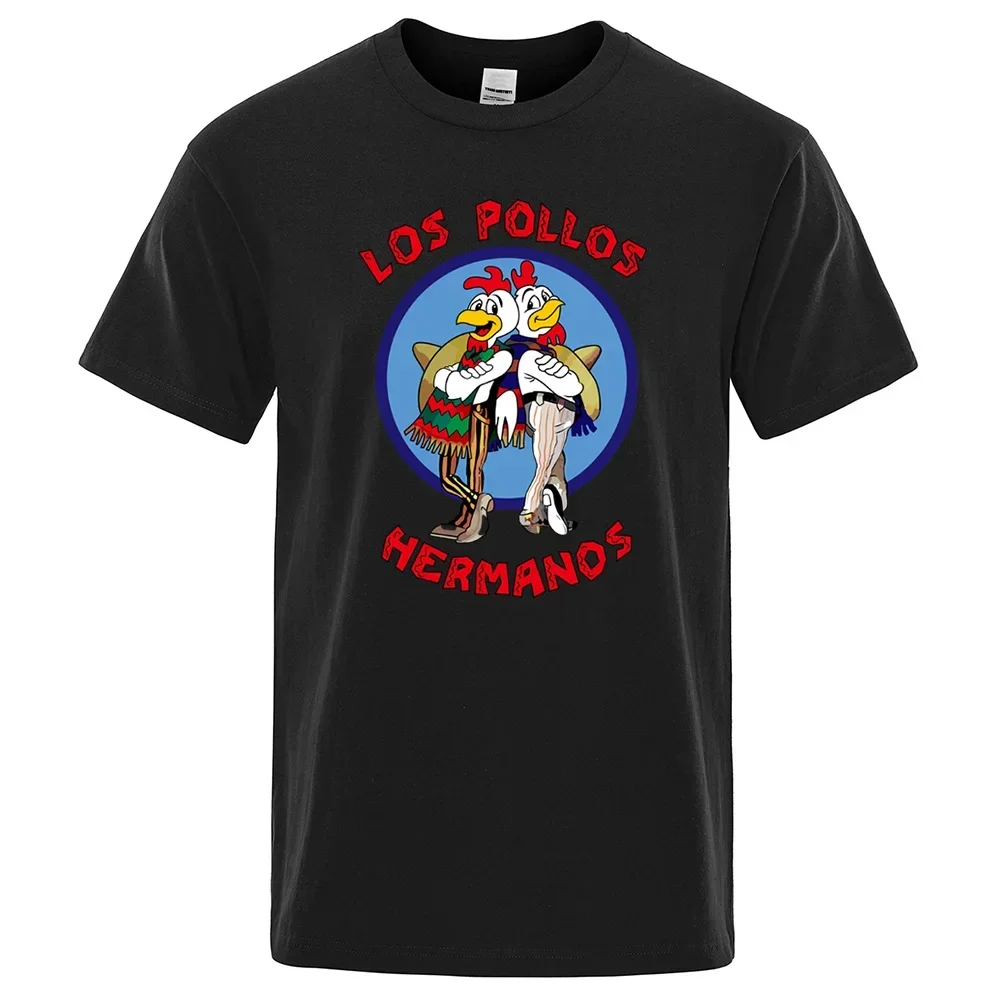 LOS POLLOS Hermanos Men's Funny Chicken Print T-Shirt Casual Summer Breathable Cotton Short Sleeve Fashion Tee
