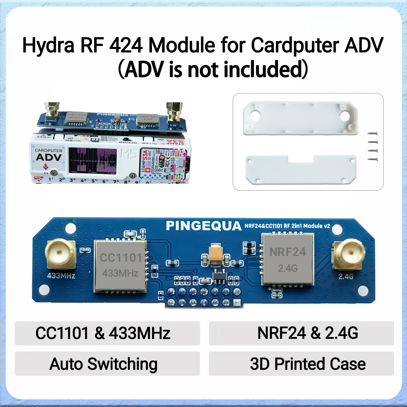 For M5Stack Cardputer ADV PINGEQUA Dual-Band RF Module – NRF24 + CC1101, Stable Power & Auto Switch Design, Bruce Compatible