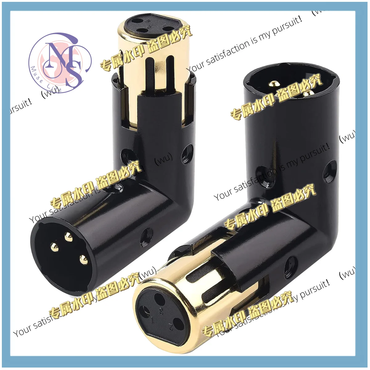 2-Piece audio adapter plug, adjustable male and female right angle XLR adapter 3 pins (XLR 90 degree adapter)