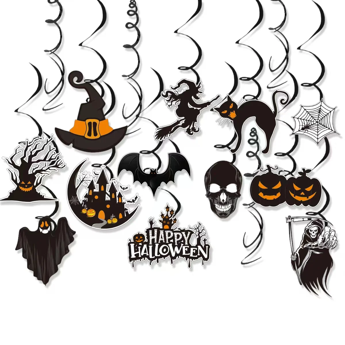 

Halloween Flag Garland Scary Spider Witch Ghost Bat Pendant Spiral Spiral Decorations Happy Halloween Party Home Decorations