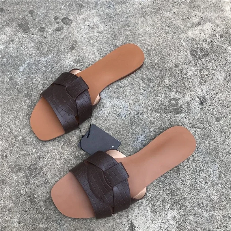 Women Outdoor Summer Sandals 2021 Ladies Beach Slides Flip Flops Fashion PU Leather Open Toe Female Sandal Woman Shoes