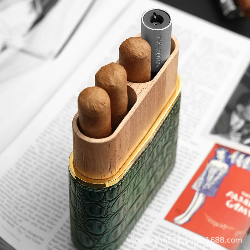 2025 New Portable Travel Cigar Case Cedar Wood Cigar Tube Humidor Luxury Cowhide Humidor Moisturizing Cigar Accessories Gift