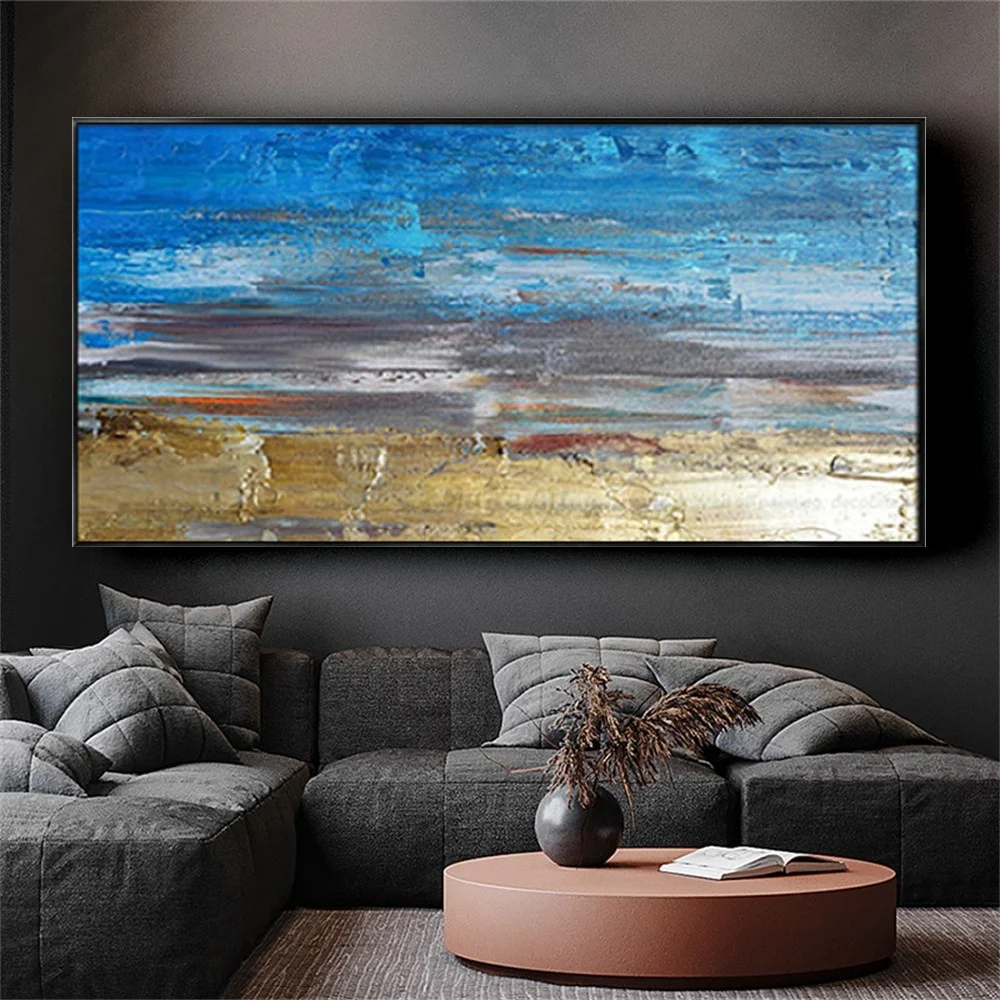 1pc Frameless Canvas Painting Modern Large Living Room Decor with Paintings New Design on Canvas Dark and Light Blue Custom Artw