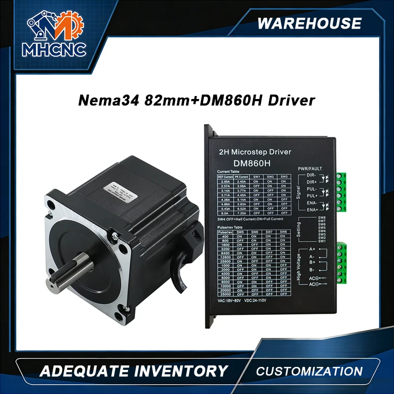 MHCNC Nema34 82mm 4.5Nm Open Loop DC Stepper Motor Kit with DM860H Driver for CNC Router Robot Arm 3D Printer