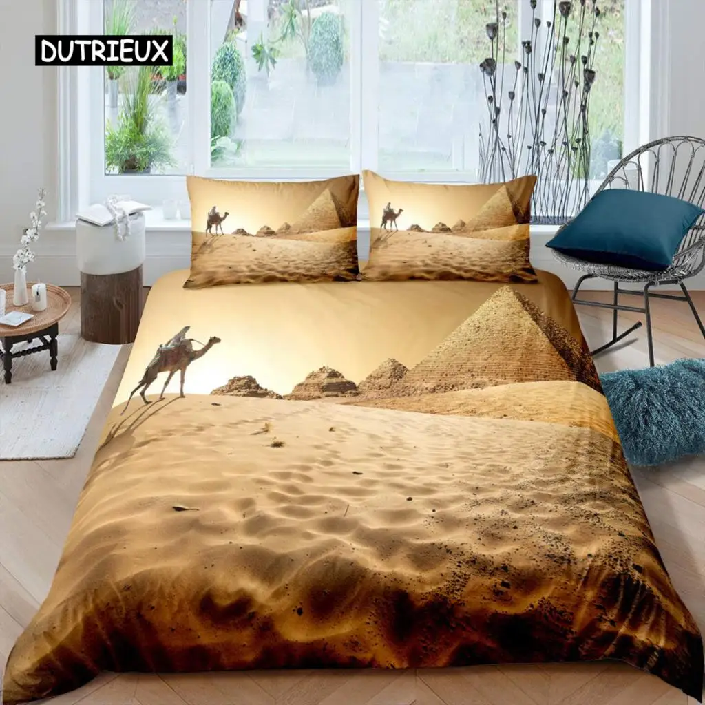 

Pyramid Duvet Cover Set King African Ancient Egyptian Pyramid Vintage Bedding Set Polyester Camel Desert Scene Egypt Quilt Cover